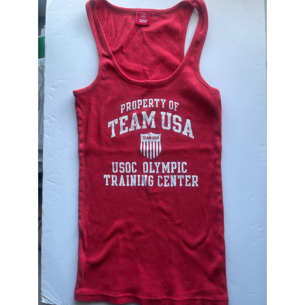 Team USA USOC Olympic Training Center Red Ribbed Tank Top Large Cotton Racerback